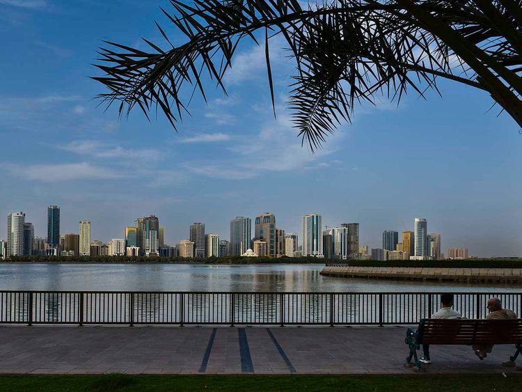 Overlooking Sharjah Skyline from a bench to a beautiful view